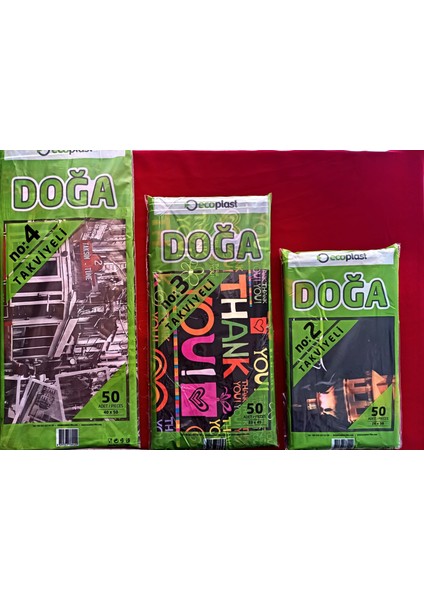 Takviyeli Baskılı Mağaza Poşeti 3'lü Paket (2-3-4 No) 3X50 (150)ADET 26X38-33X45-40X50 cm