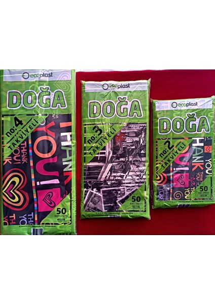 Takviyeli Baskılı Mağaza Poşeti 3'lü Paket (2-3-4 No) 3X50 (150)ADET 26X38-33X45-40X50 cm
