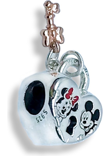 Mickey & Minnie Mouse Asma Kilitli Charm | 925 Ayar Gümüş