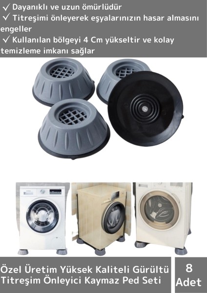 Titreşim Önleyici Kaydırma Çamaşır Makinesi Mobilya Sabitleyici Ayak 8'li Set