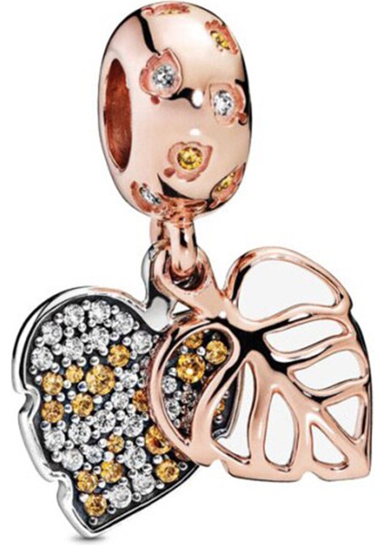 Rose Taşlı Yaprak Charm | 925 Ayar Gümüş