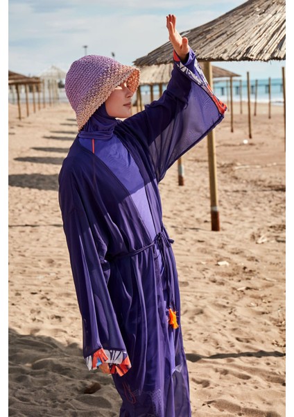 Desenli Mor Kimono KAFTAN P2420