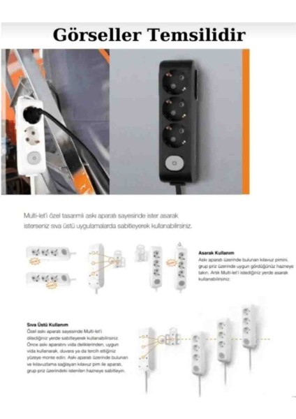 Multi-Let 6'lı Ünal Kablo (12 ile 40 Metre Arası) Anahtarlı Topraklı Çocuk Korumalı Uzatma ( 3x2.5 Ünal Kablo Tam Bakır) Ttr Kablo HO5VV-F fiyatları