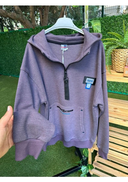Realme Baskılı Kapüşonlu Sweatshirt Mürdüm