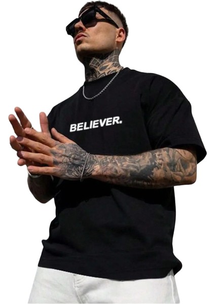 Erkek Believer Baskılı Oversize T-Shirt