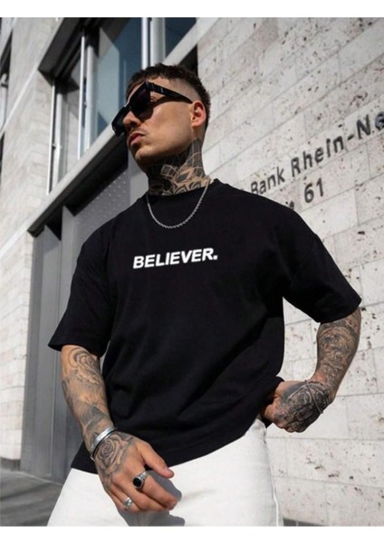 Erkek Believer Baskılı Oversize T-Shirt