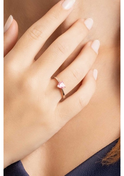 Kalp Tektaş 18 Ayar Beyaz Altın Kaplama Gümüş Yüzük modelleri