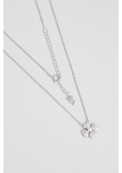 Kardelen 18 Ayar Beyaz Altın Kaplama 45 cm Gümüş Inci Kolye