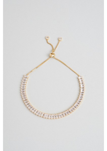 Elegant Baget 18 Ayar Sarı Altın Kaplama Gümüş Asansörlü Bileklik