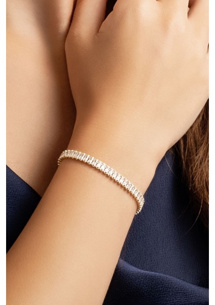 Elegant Baget 18 Ayar Sarı Altın Kaplama Gümüş Asansörlü Bileklik fırsatları