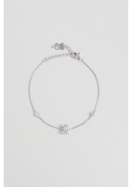 Minimal 18 Ayar Beyaz Altın Kaplama 19 cm Gümüş Baget Bileklik