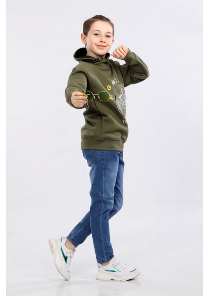 Degaje Yaka 3 Ip Kışlık Erkek Çocuk Kalın Sweatshirt Haki MRN7022 fiyatları
