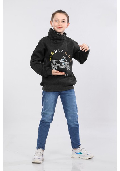 Degaje Yaka 3 Ip Kışlık Erkek Çocuk Kalın Sweatshirt Füme MRN7022 fiyatları