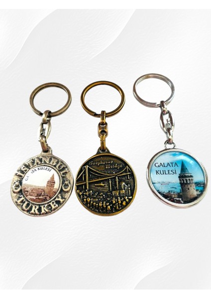 Galata Gift Istanbul, Üç (3) Adet Metal Anahtarlık, Ev, Ofis, Iş Yeri Anahtarlık, Sağlam Hediyelik Anahtarlık