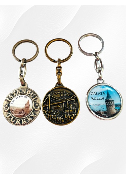 Galata Gift Istanbul, Üç (3) Adet Metal Anahtarlık, Ev, Ofis, Iş Yeri Anahtarlık, Sağlam Hediyelik Anahtarlık