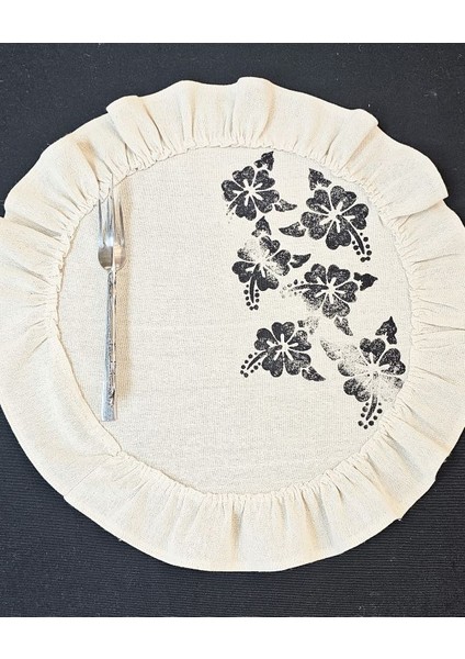 %100 Pamuklu Ham Keten Pamuk Fırfırlı Çiçek Taş Baskı 6\' Lı Amerikan Servisi Supla Yuvarlak 45CM fiyatları