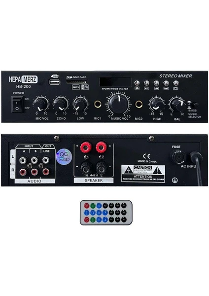 Hepa Merz HB-200 Stereo Mixer Amfi 4-8 Ohm 2 Çıkışlı 2X100W Anfi Bluetooth USB