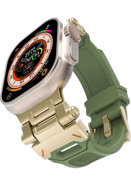 Apple Watch 42mm - Kordon Metal Başlıklı Silikon Kordon KRD-108 - Starlight-Yeşil