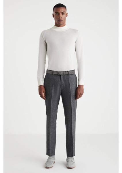 Kaşmir Yün Gri Chino Flanel Pantolon