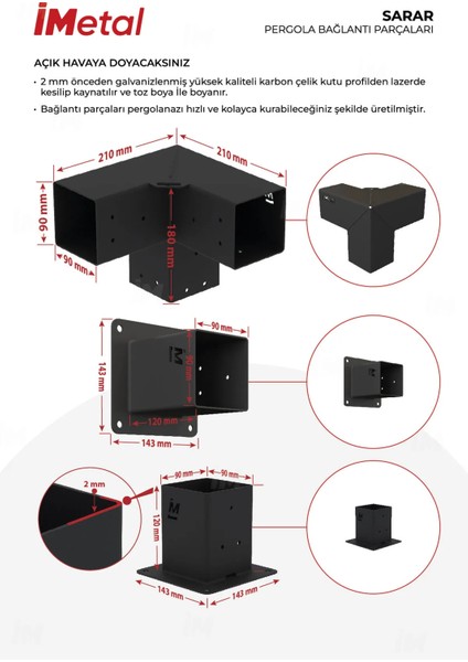 Sarar Duvardan Tek Bölümlü Hazır Ahşap Pergola Seti 85 x 85 mm Ahşaplar ve Tente Dahil