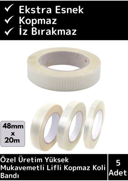 Özel Üretim Iz Bırakmaz Yüksek Mukavemetli Çok Güçlü Lifli Kopmaz Koli Bandı 5 Adet