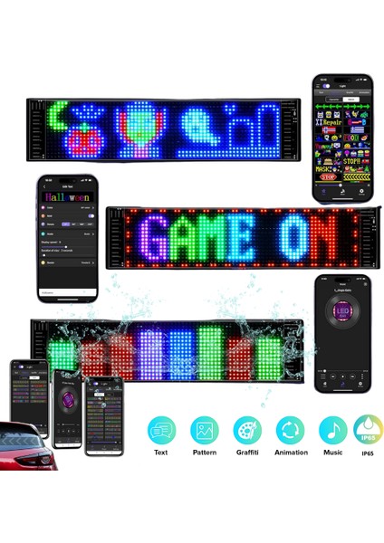 LED Matrix Panel Dijital Ekran Kumandalı App Kontrollü Oto Aksesuar Yayıncı Bilgisayar Odası