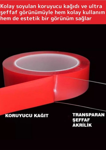 Premium Seri Ultra Güçlü Çok Amaçlı Tamir Cam Dış Mekan Montaj 1,5mt Çift Taraflı Şeffaf Bant 10 Adt