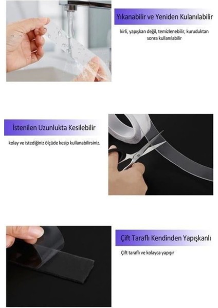 Özel Üretim Ultra Süper Güçlü Yüksek Mukavemetli Nano Çift Taraflı Doku Şeffaf Bant 3 Metre 5 Adet indirimleri