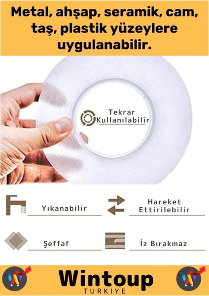Premium Seri Ultra Süper Güçlü Yüksek Mukavemetli Nano Çift Taraflı Doku Şeffaf Bant 3 Metre