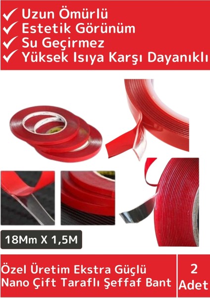 Premium Seri Ultra Güçlü Çok Amaçlı Tamir Cam Dış Mekan Montaj 1,5mt Çift Taraflı Şeffaf Bant 2 Adet