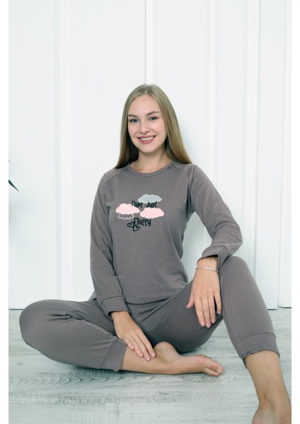 Fwn 4006 Interlok Kışlık Bulut Desenli Kadın Pijama Takımı modelleri