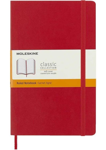 Yumuşak Kapak Çizgili Defter L Boy 13X21 cm 192 Sayfa Scarlet Kırmızı