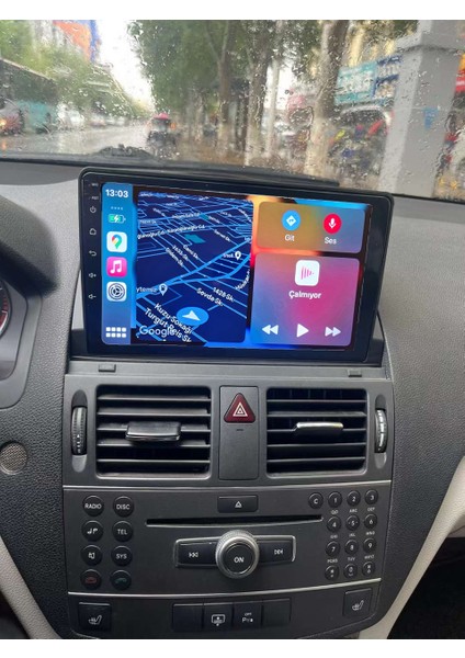 Mercedes Benz C 2007-2011 Android Sürüm 13 Kablosuz Carplay Navigasyon Multimedya 9 Inç Ekran 4G Ram + 32GB Hafıza Çerçeveli ve arka görüş kameralı