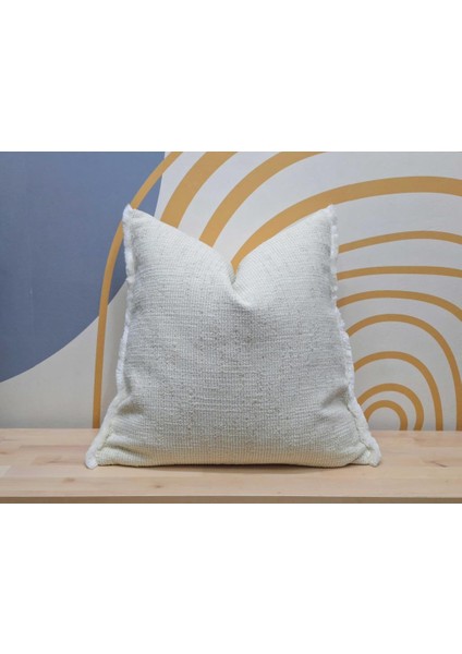 Kırık Beyaz Dokuma Kumaş Kırlent Kılıfı, Fırfırlı Kırlent Kılıfı