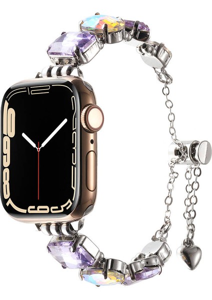 Apple Watch 2/3/4/5/6/7/8/9/se/ultra/nike 42MM 44MM 45MM 49MM Renkli Taş Tasarımlı Kordon (KRD-115)