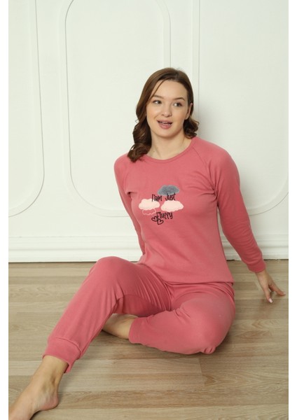 Fwn 4006 Interlok Kışlık Bulut Desenli Kadın Pijama Takımı fırsatları