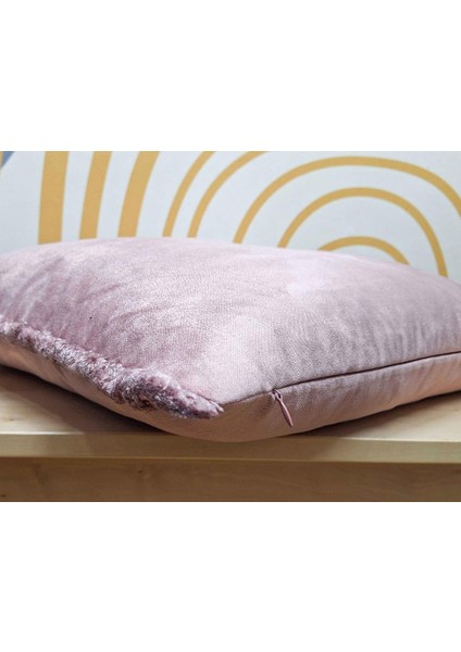 Pudra Pembe Parlak Ipek Kadife Fırfırlı Kırlent Kılıfı fırsatları