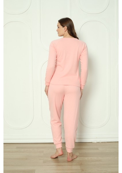 Fwn 4006 Interlok Kışlık Bulut Desenli Kadın Pijama Takımı
