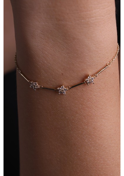 14 Ayar Altın Taşlı Çiçek Model Zincir Bileklik fiyatları