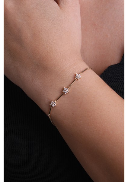 14 Ayar Altın Taşlı Çiçek Model Zincir Bileklik modelleri