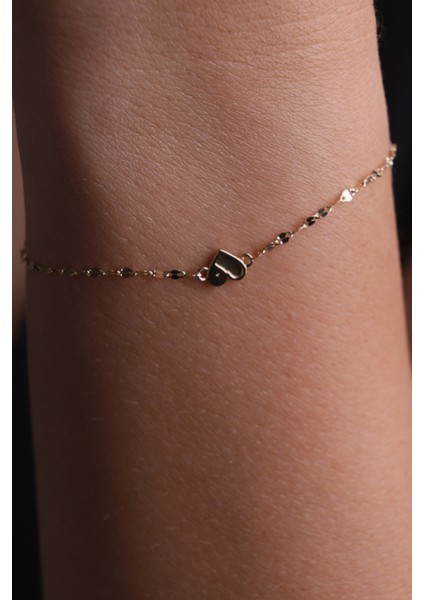 14 Ayar Altın Aynalı Zincir Taşlı Kalp Model Bileklik fiyatları