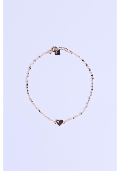 14 Ayar Altın Aynalı Zincir Taşlı Kalp Model Bileklik indirimleri