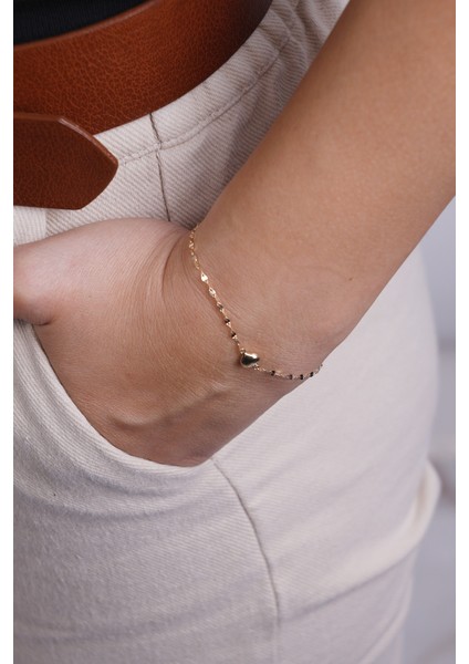 14 Ayar Altın Aynalı Kalpli Model Bileklik