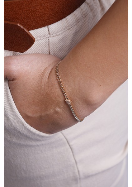 14 Ayar Altın Zincir Model Taşlı Yıldız Bileklik