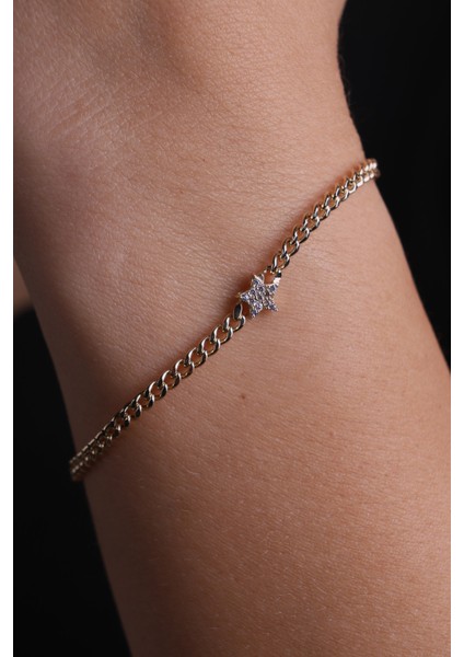 14 Ayar Altın Zincir Model Taşlı Yıldız Bileklik modelleri