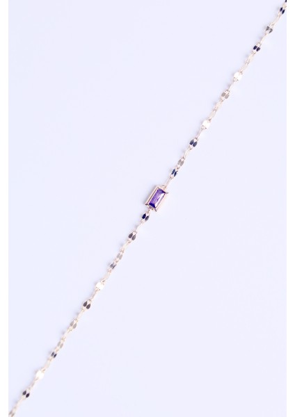 14 Ayar Altın Aynalı Zincir Mor Baget Taşlı Bileklik fırsatları