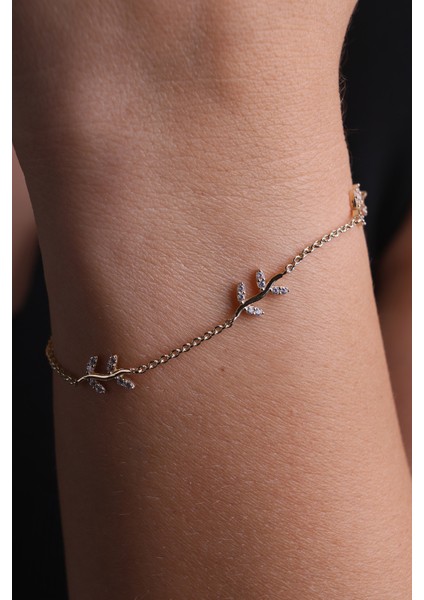 14 Ayar Altın Zincir Model Üçlü Taşlı Yaprak Bileklik fiyatları