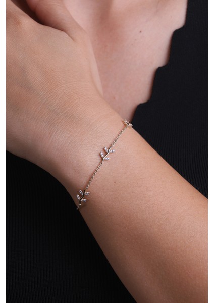 14 Ayar Altın Zincir Model Üçlü Taşlı Yaprak Bileklik modelleri