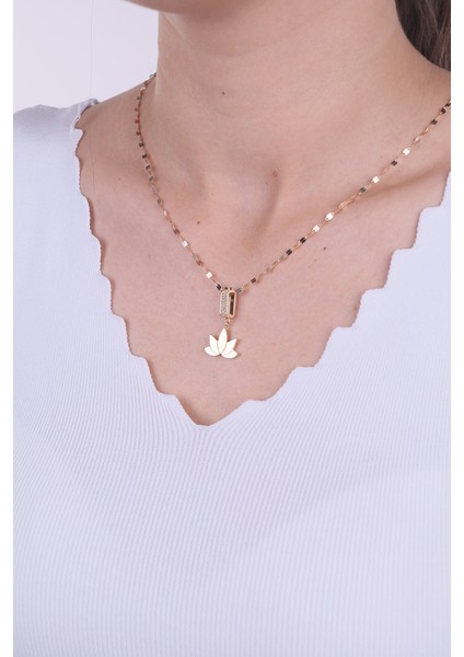 14 Ayar Altın Taşlı Lotus Çiçeği Kolye Ucu Charm