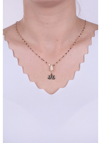 14 Ayar Altın Taşlı Lotus Çiçeği Kolye Ucu Charm